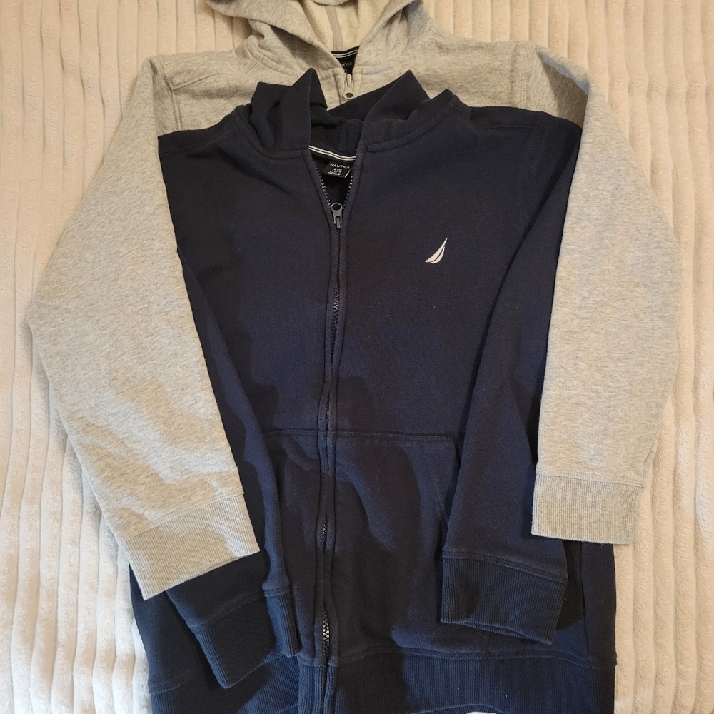 Nautica Boys Full-Zip Gray Navy Blue Hoodies, Size L 14/16